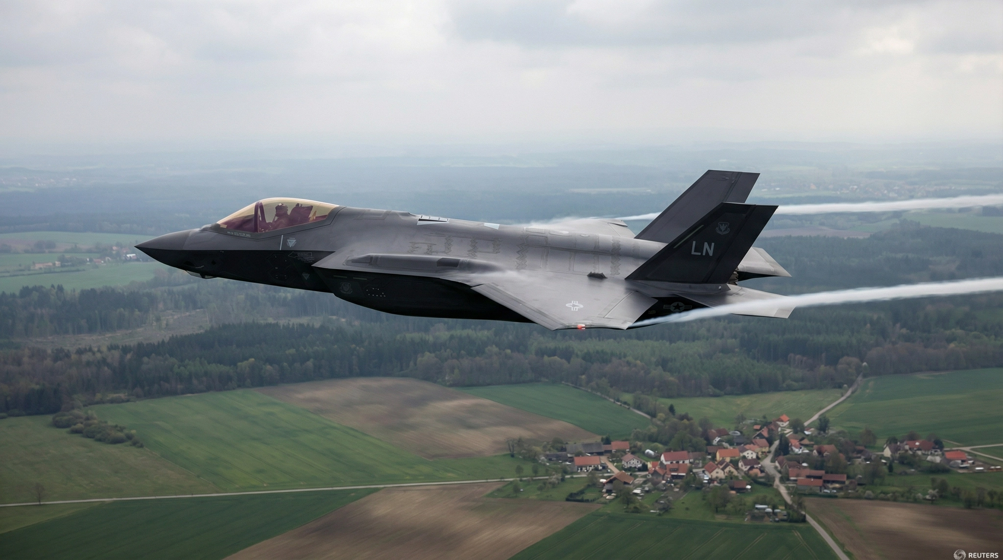 F-35 in flight over Poland near the border with Ukraine.