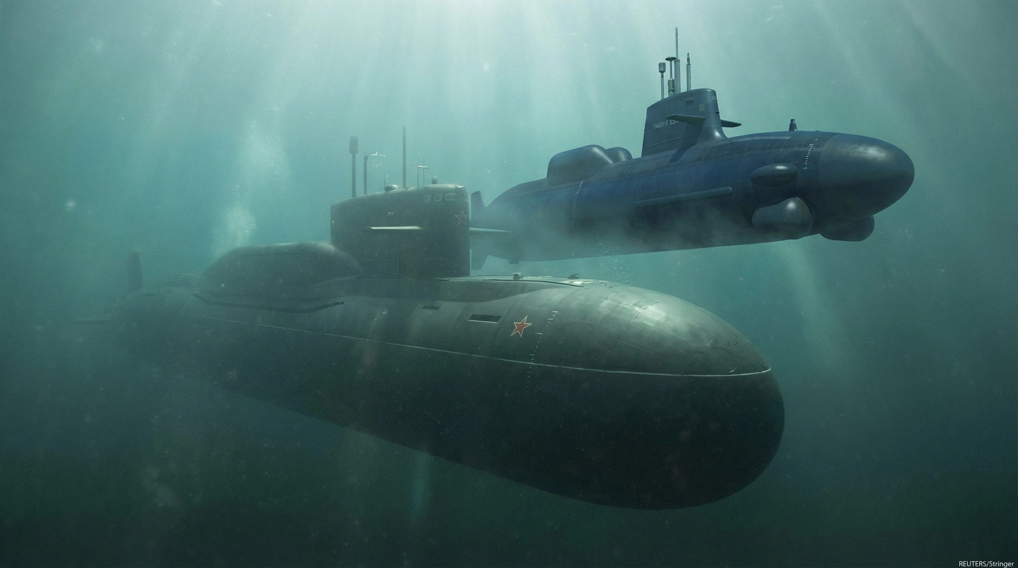 Chinese and Japanese submarines engaged in a tense underwater standoff.